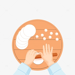 暖色温馨擀饺子皮春节元素手绘图