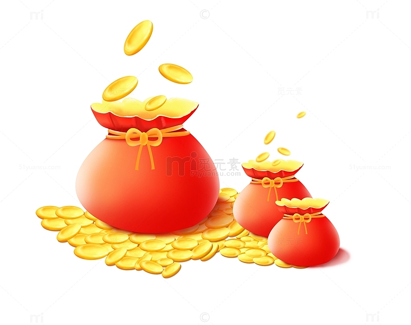 红色中国风春节福袋挂饰金币装饰图案