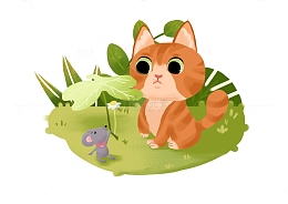 小场景手绘插画猫和老鼠