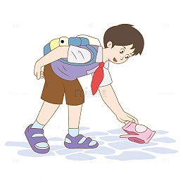 简约爱环境卫生的小男孩手绘插画