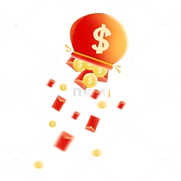 红色中国风福袋挂饰红包金币装饰图案
