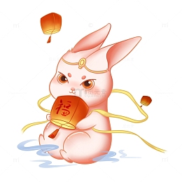 抱着孔明灯的兔子