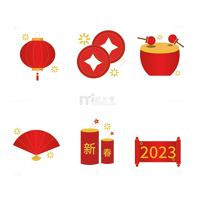 红色2023兔年喜庆新春UI图标