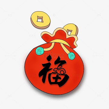 红色创意简笔画兔子福袋免抠元素