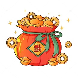 新春过年福袋钱袋元宝铜钱福到手绘插画元素