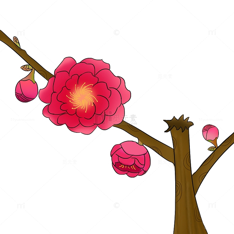 粉色复古梅花盛开春节元素手绘图