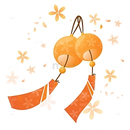 红色中国风淡雅小清新风铃飘落装饰插画