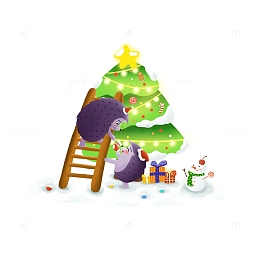 手绘卡通动物之相爱的刺猬圣诞节之夜