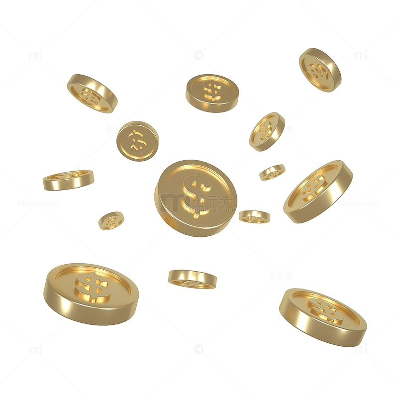 金色金属电商漂浮物元素金币3D