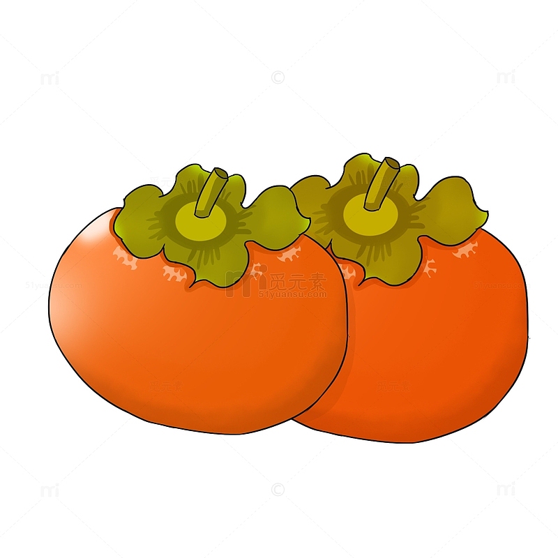 橙色喜庆好柿成双春节元素手绘元素