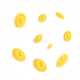 金黄色手绘卡通金币飘浮元素