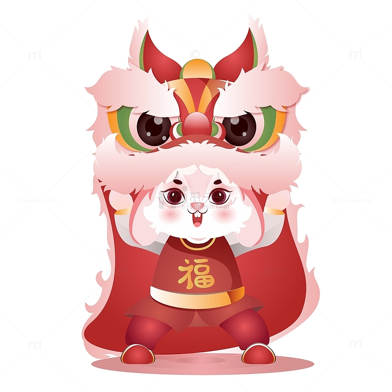 春节新年兔子舞狮中国风矢量元素