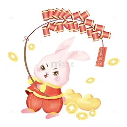 红色兔年鞭炮手绘插画