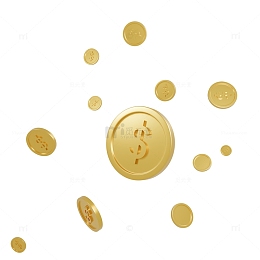 3D立体质感金币漂浮元素