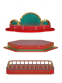 红色复古中国风中式展台台面圆台