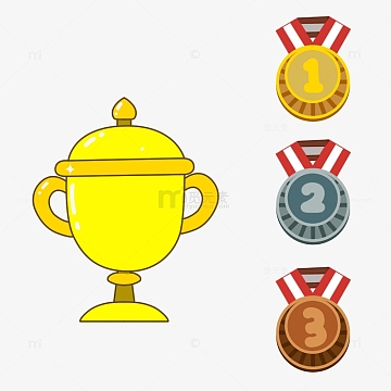 金色简约卡通奖杯奖牌年颁奖会手绘图