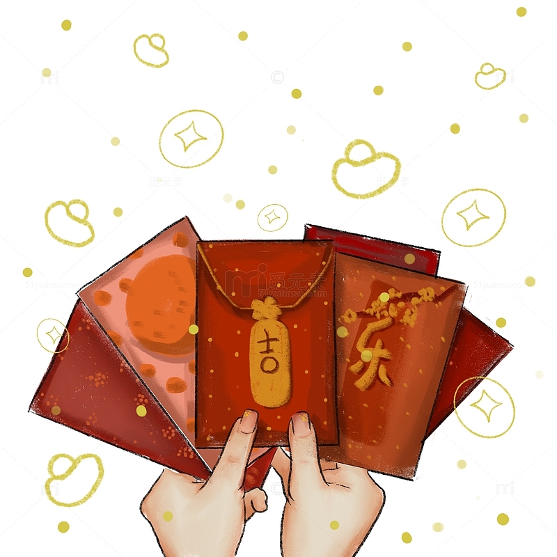 红色黄色中国风喜庆红包手绘图