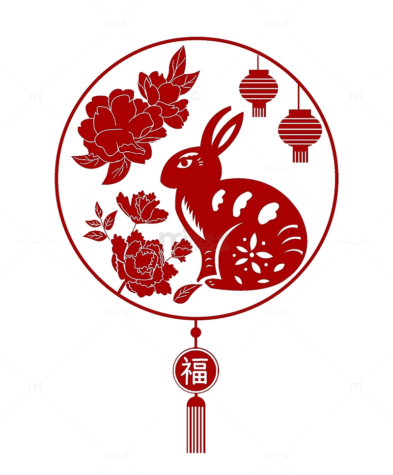 红色喜庆春节过年窗花元素