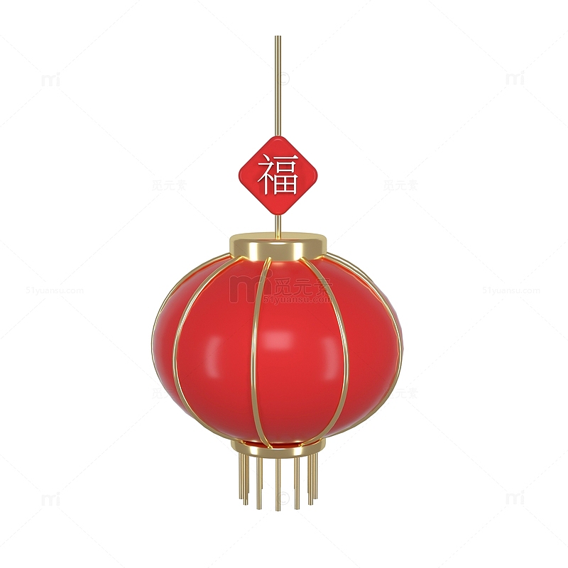 红色复古中式春节元素灯笼3D