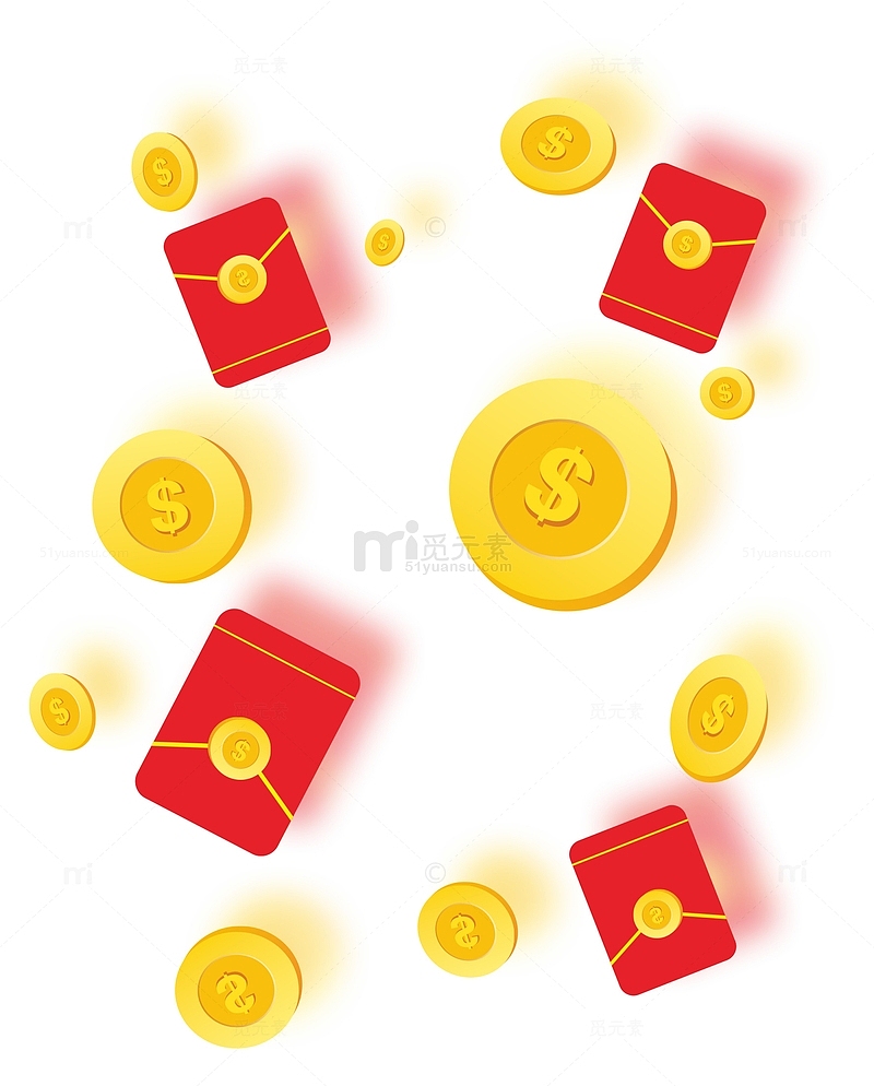 红色金色双十一红包金币电商购物漂浮元素