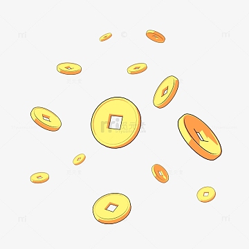 3d质感铜钱漂浮元素