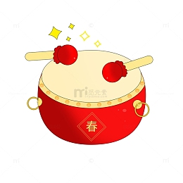 红色大鼓春节元素过年手绘