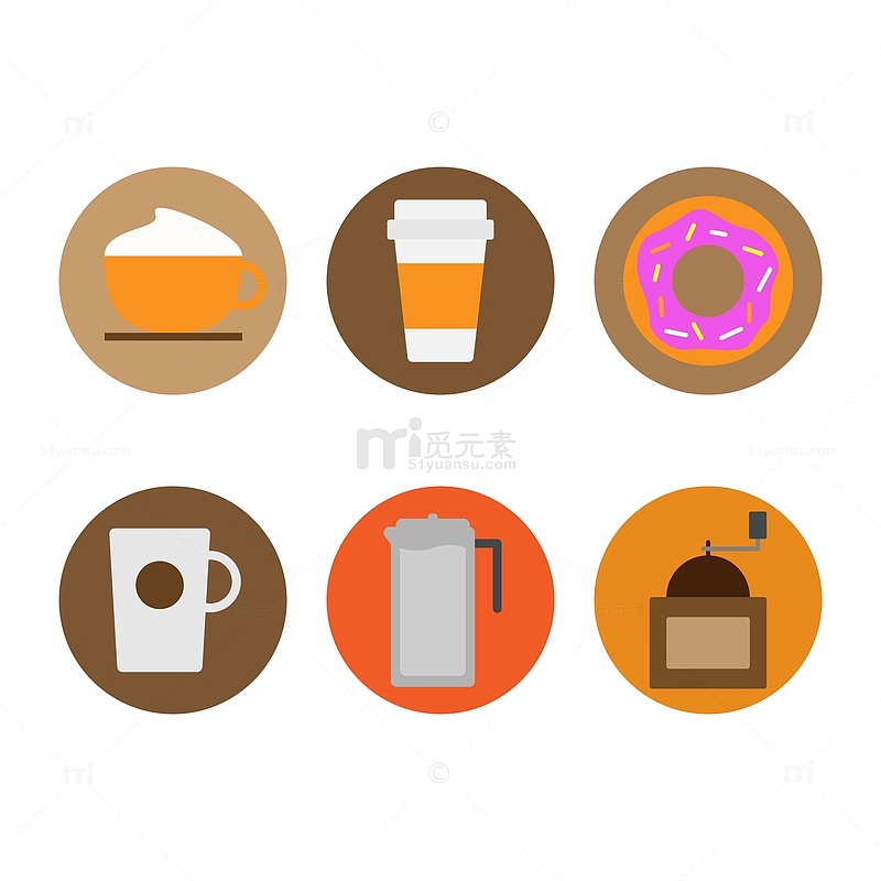 彩色扁平化UI图标咖啡元素