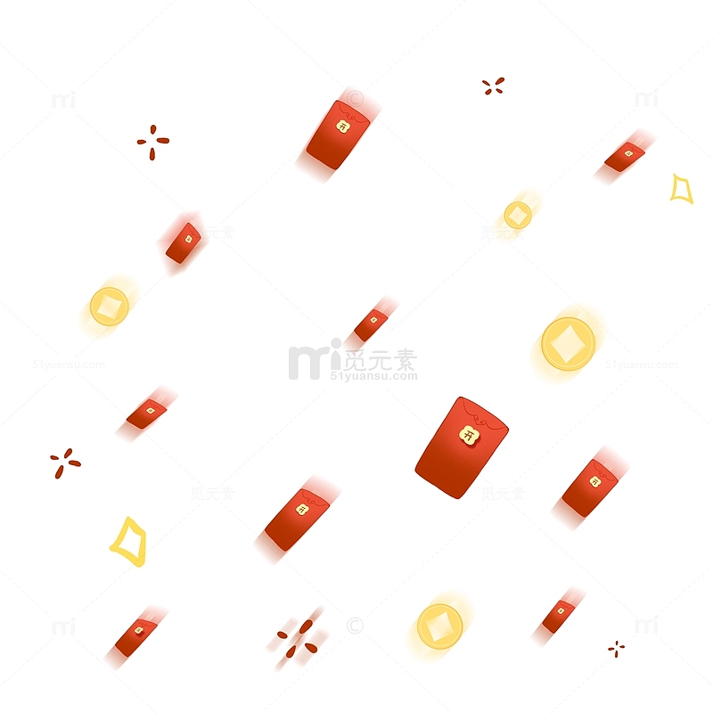 手绘红包金币漂浮电商装饰元素