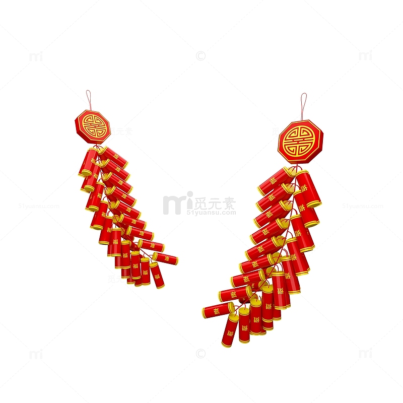红色3D立体春节新年鞭炮爆竹挂件