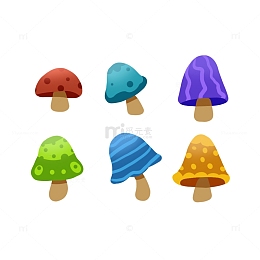 多彩简约卡通缤纷野生小蘑菇毒蘑菇手绘图