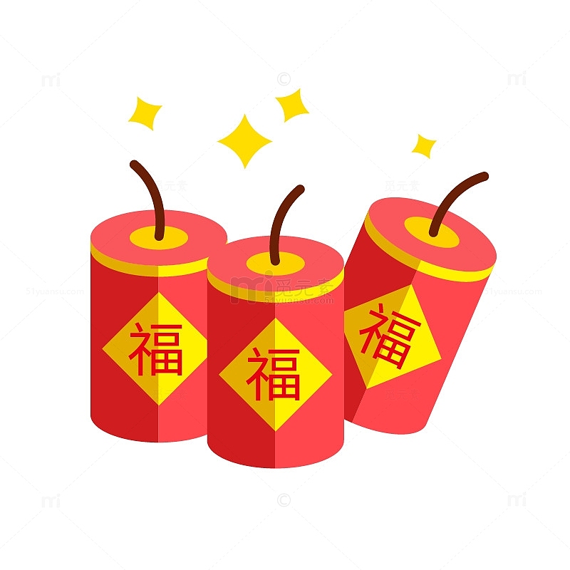 红色喜庆新年鞭炮福到爆竹简约春节元素材