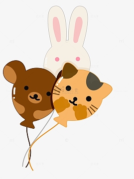 卡通简约动物气球漂浮元素手绘图