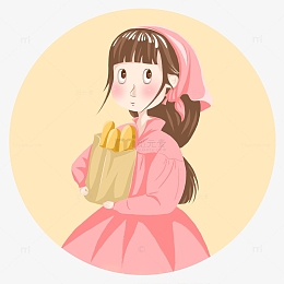 粉色卡通可爱抱面包的小女孩头像手绘图