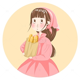 粉色卡通可爱抱面包的小女孩头像手绘图