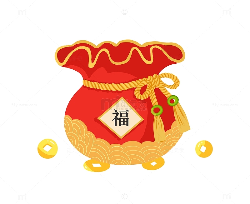 春节红色金币福袋包手绘