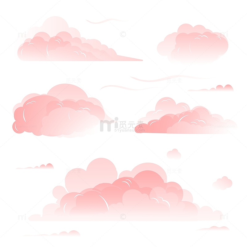 唯美粉色夕阳白云飘浮云朵装饰图案