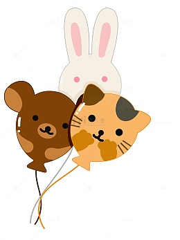 卡通简约动物气球漂浮元素手绘图