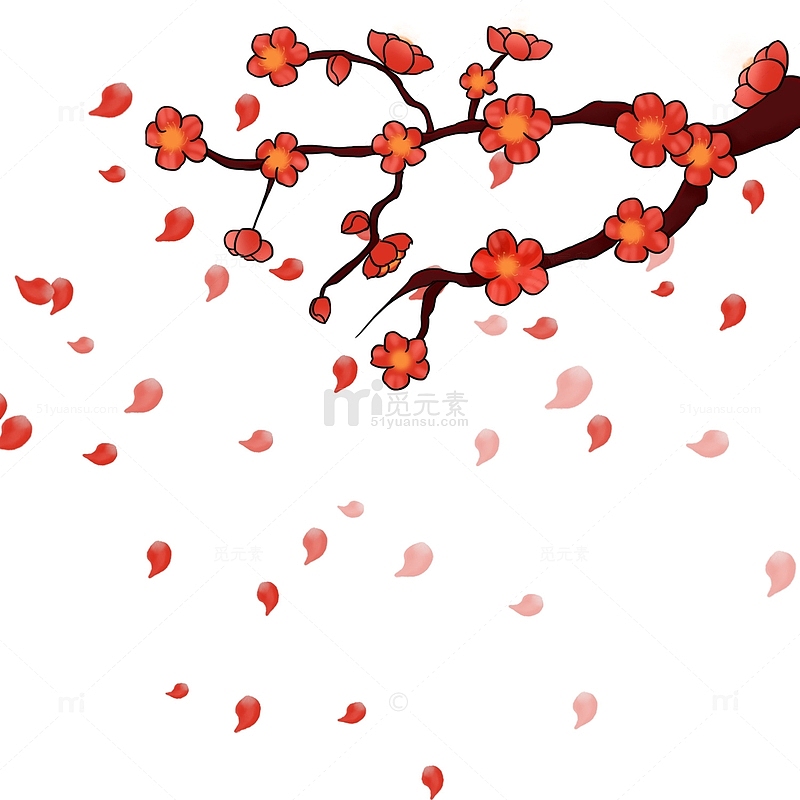 红色唯美梅花飘落漂浮元素手绘元素