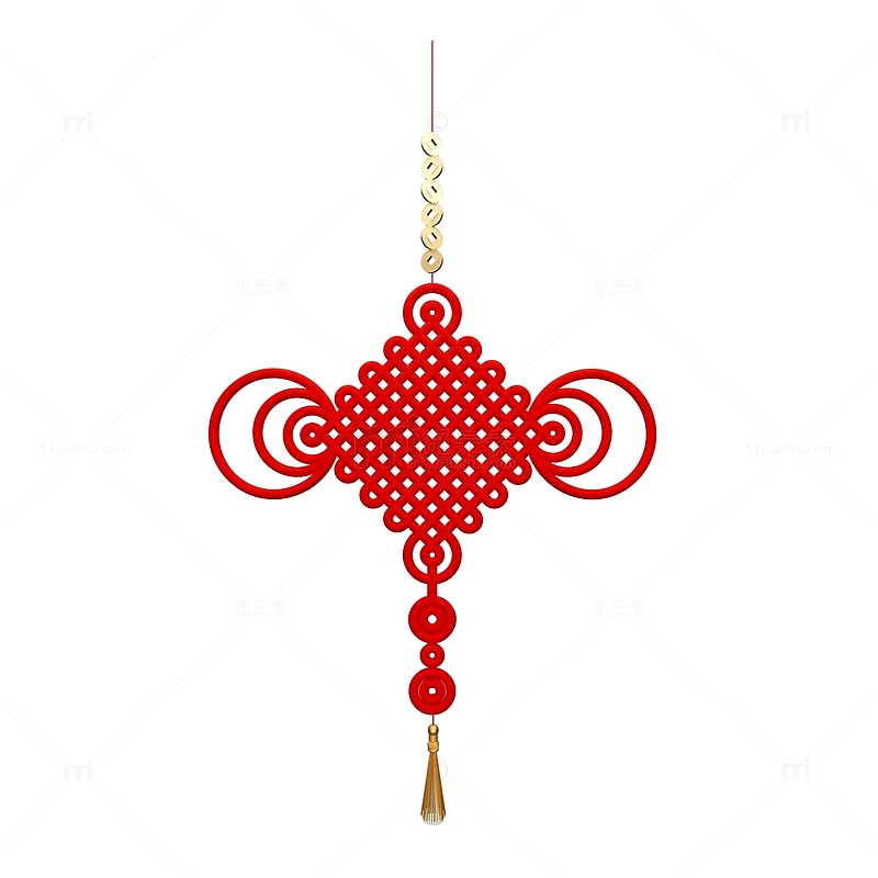 红色3D立体中国结春节新年庆典铜钱元素
