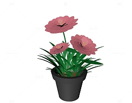 红色立体小花盆栽花艺布景花盆