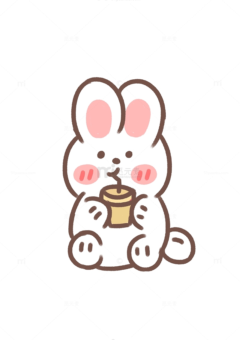 卡通日系兔子可爱兔年生肖奶茶手绘