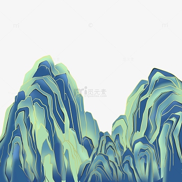 青绿国潮山插画绿色手绘元素