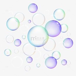 手绘梦幻彩色透明泡泡漂浮元素