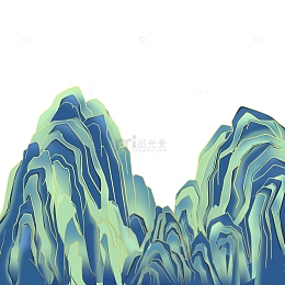 青绿国潮山插画绿色手绘元素