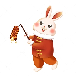 红色过新年兔子放鞭炮手绘图