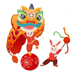 兔年舞狮子春节元素