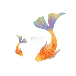 彩色国潮风新年鲤鱼手绘元素
