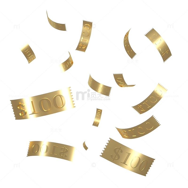 金色3D立体电商漂浮元素纸币