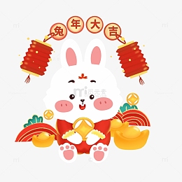 pngaipng矢量手绘新年灯笼兔子装.pngpsdpng红色喜庆手绘灯笼兔子矢.