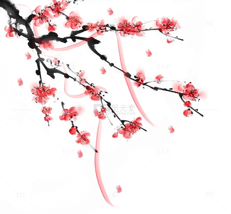 红色水墨梅花春节元素手绘